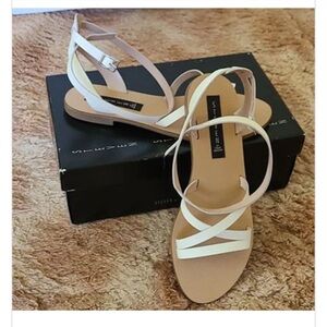 Steve Madden White and Tan Strappy Sandals